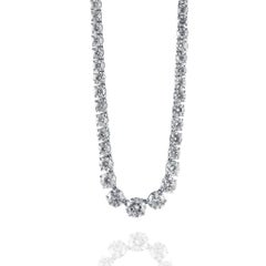 24 Carat Graduated Diamond Tennis Necklace in 18K White Gold, 4-Prong Setting