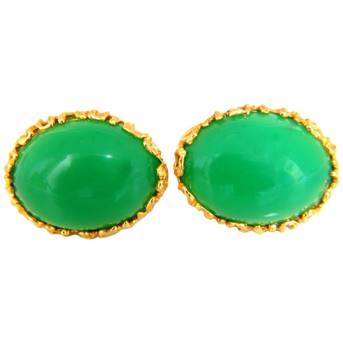 24 Carat Green Marcasite Earring Clips 14 Karat Gold For Sale