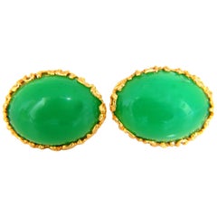 24 Carat Green Marcasite Earring Clips 14 Karat Gold