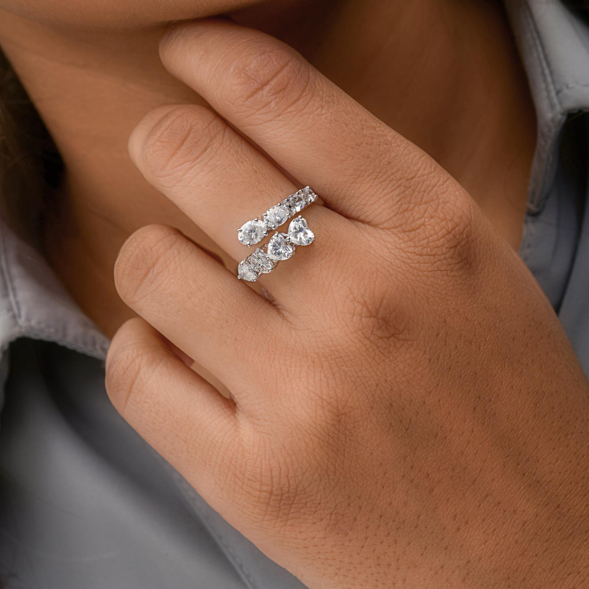 Oval Cut 2.4 Carat Heart Oval Brilliant Cut Diamond Wrap Ring 14 Karat White Gold Jewelry For Sale