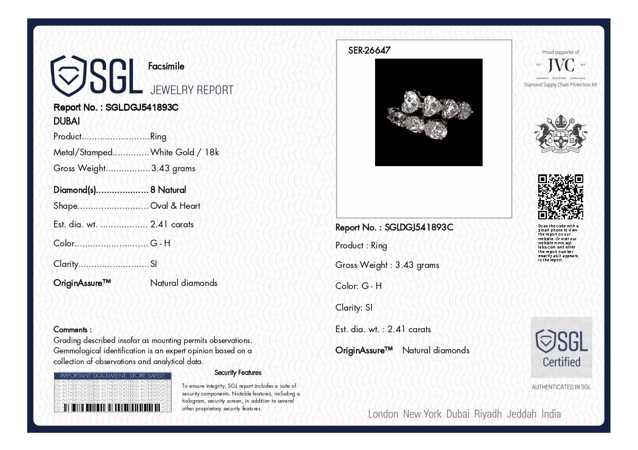 Women's 2.4 Carat Heart Oval Brilliant Cut Diamond Wrap Ring 18 Karat White Gold Jewelry For Sale