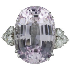 Vintage 24 Carat Kunzite and Diamond Ring in 18 Karat GIA Certified
