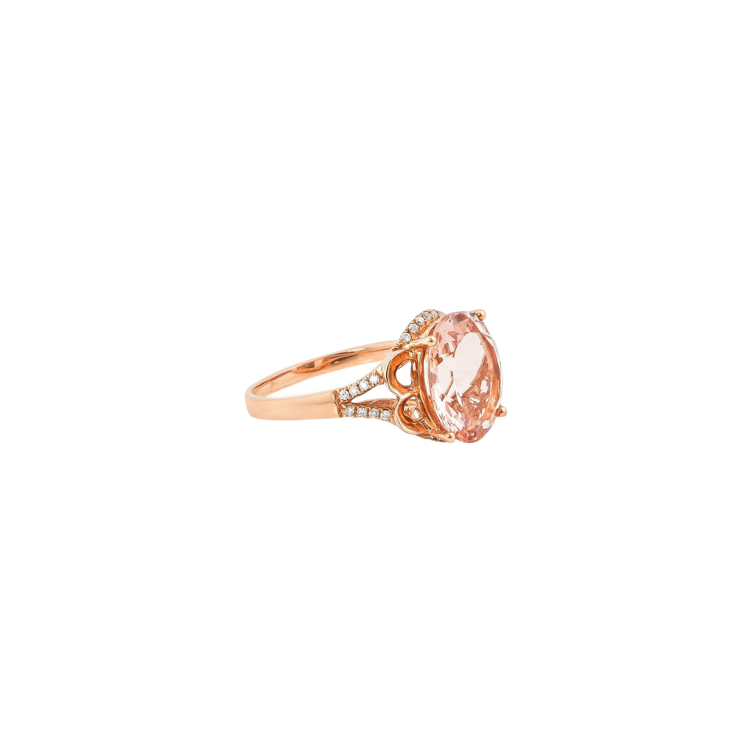 This collection features an array of magnificent morganites! Accented with diamonds these rings are made in rose gold and present a classic yet elegant look. 

Classic morganite ring in 18K rose gold with diamonds. 

Morganite: 2.400 carat oval