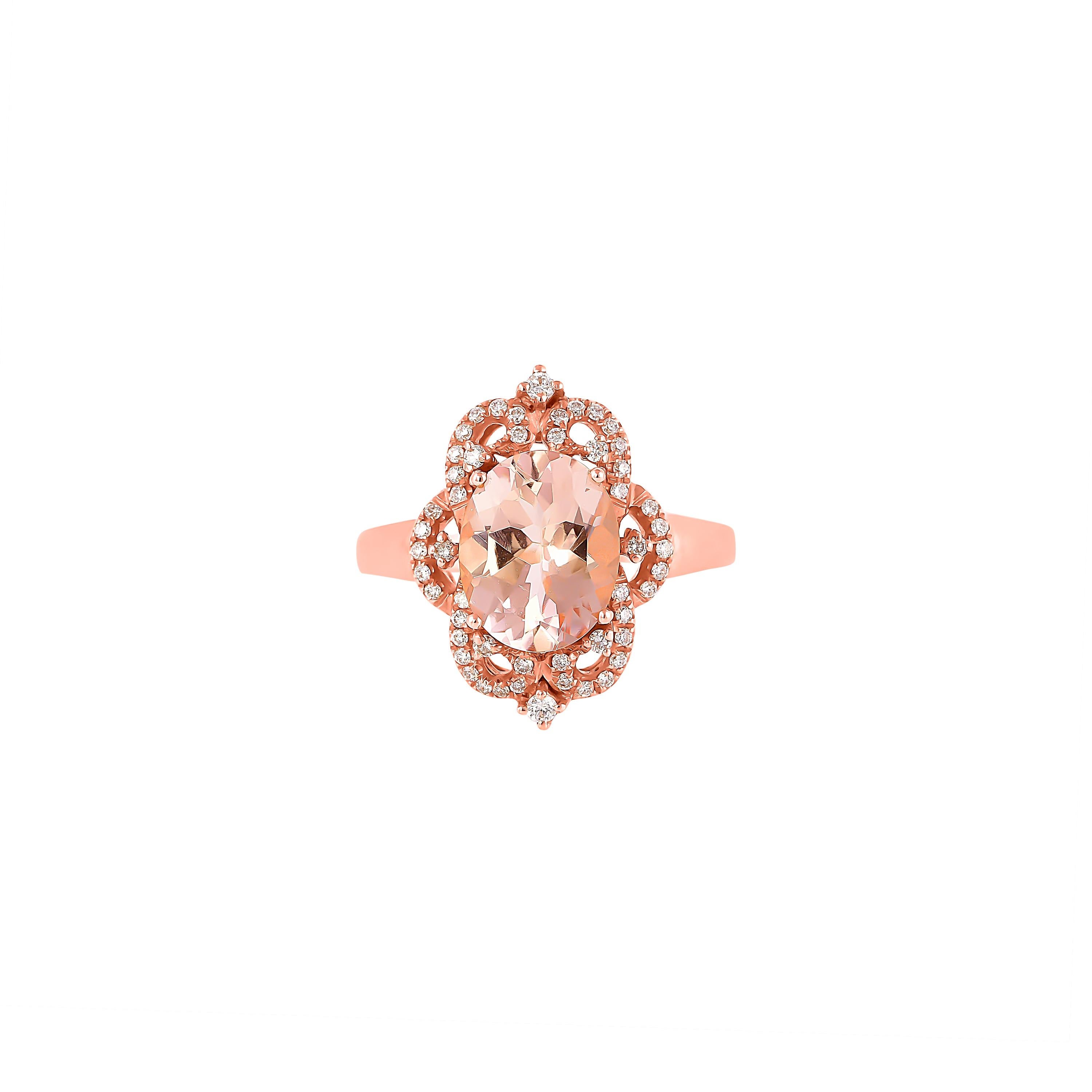 Oval Cut 2.4 Carat Morganite and Diamond Ring in 18 Karat Rose Gold For Sale