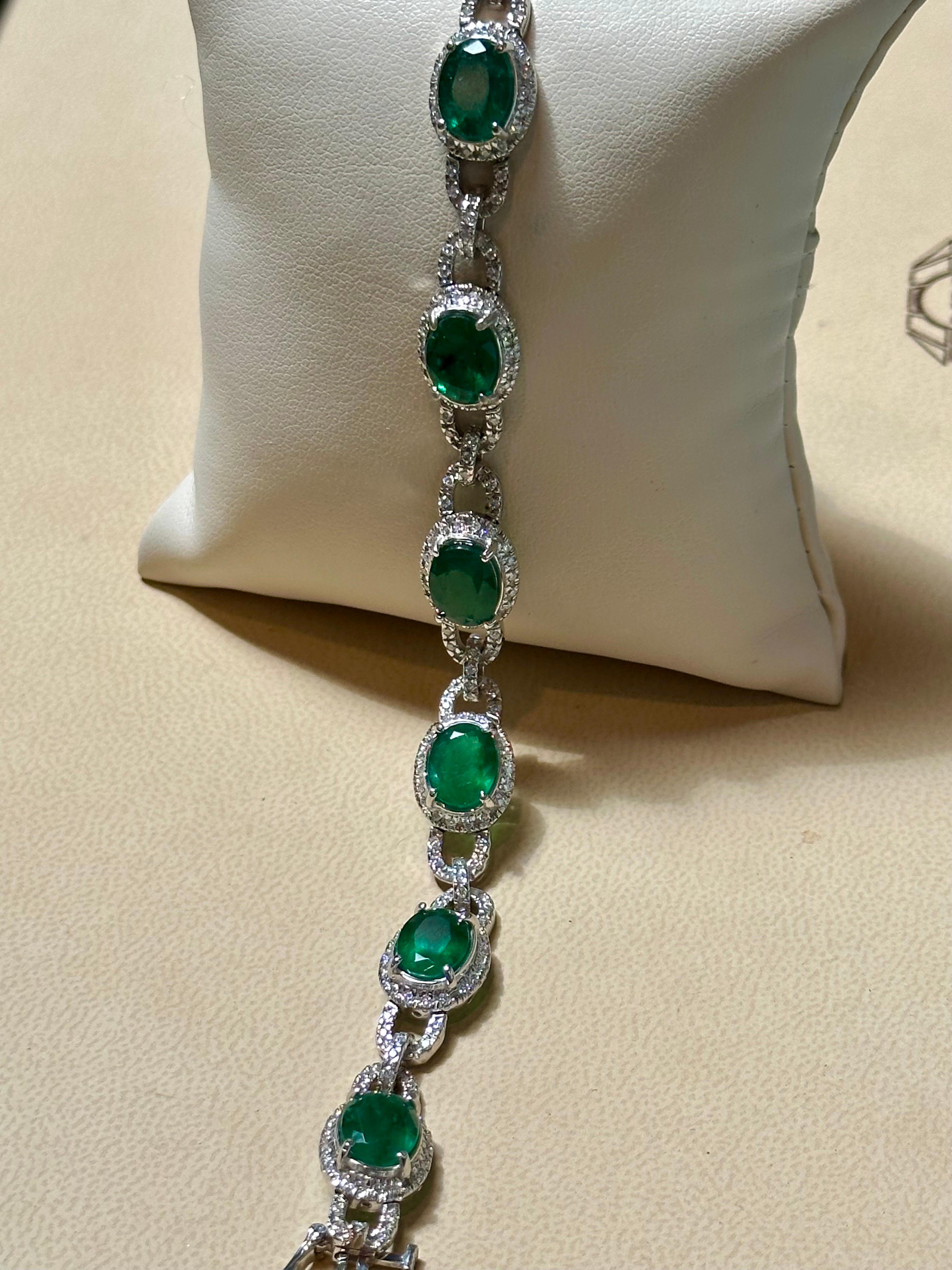 24 Carat Natural Brazilian Emerald & Diamond Link Tennis Bracelet 14 Karat Gold 5