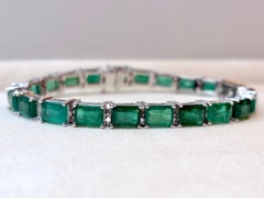 Bracciale tennis con smeraldo naturale da 24 carati, oro bianco 14 carati, 17,5GM, 7 pollici