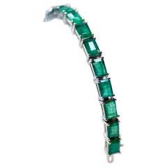 Bracciale tennis con smeraldo naturale da 24 carati, oro bianco 14 carati, 17,5GM, 7 pollici