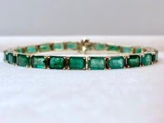 Bracciale tennis con smeraldo naturale da 24 carati, oro giallo 14 carati, 17,5GM, 7 pollici