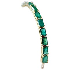 Bracciale tennis con smeraldo naturale da 24 carati, oro giallo 14 carati, 17,5GM, 7 pollici