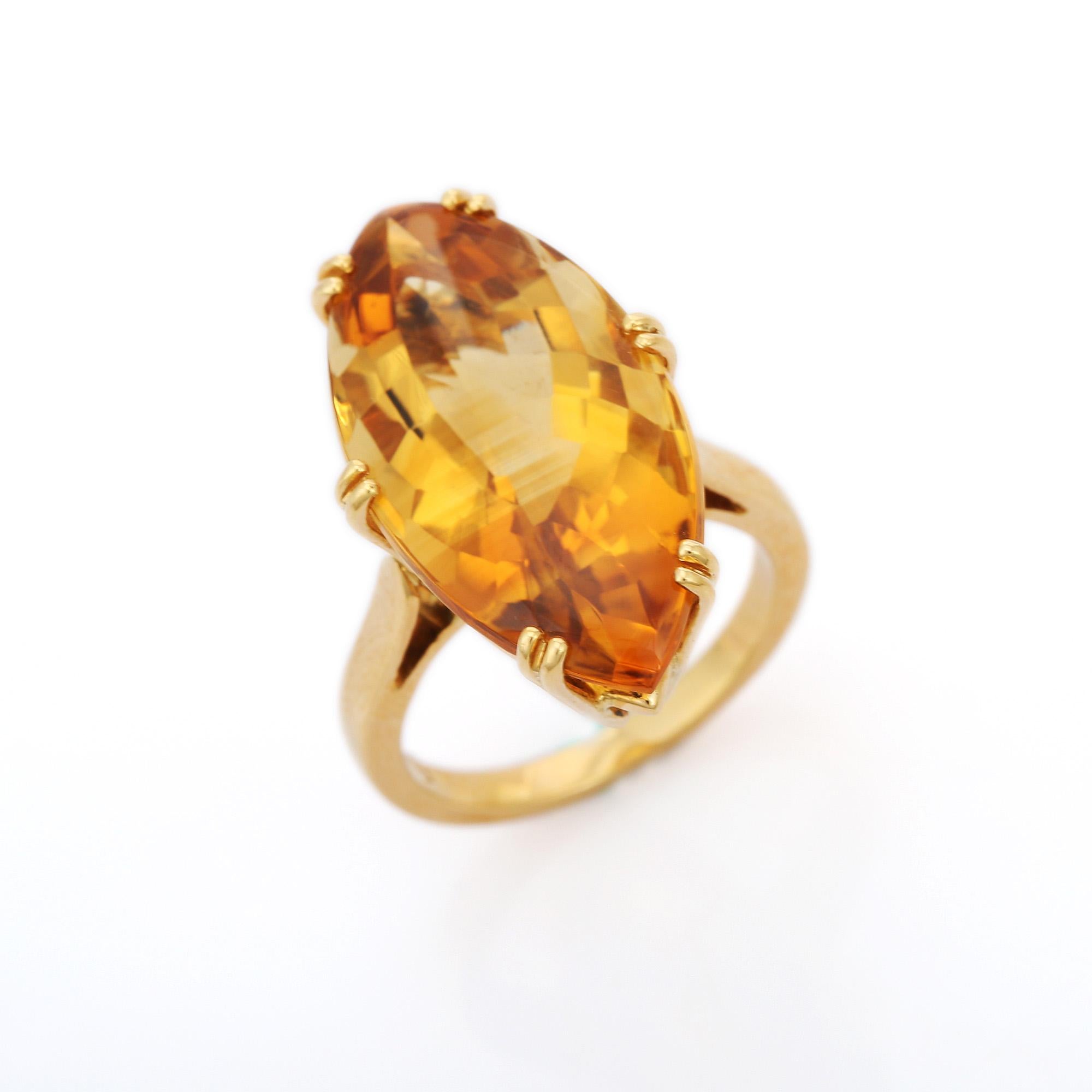 For Sale:  24 Carat Natural Long Marquise Citrine Cocktail Ring in 18 Karat Yellow Gold 2