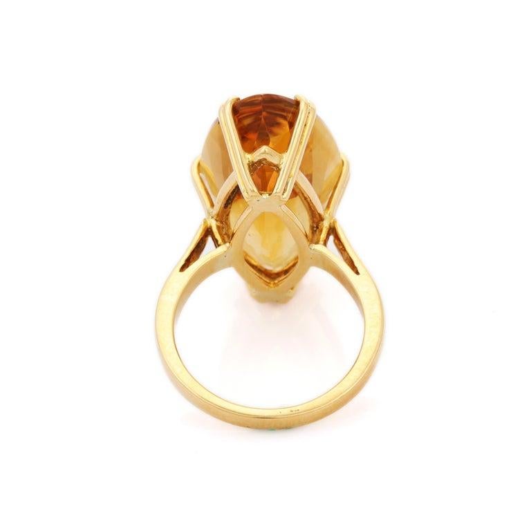 For Sale:  24 Carat Natural Long Marquise Citrine Cocktail Ring in 18 Karat Yellow Gold 7