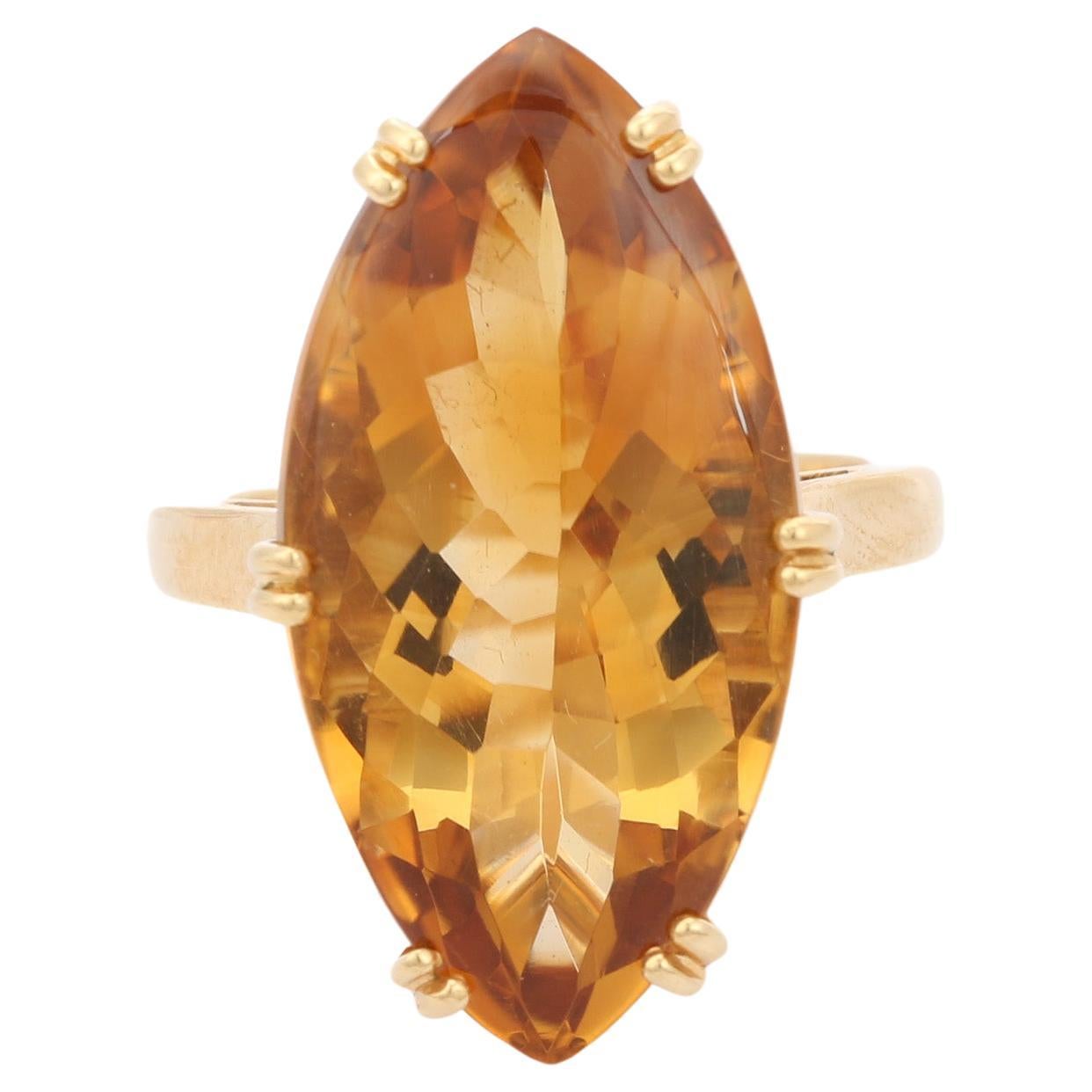 For Sale:  24 Carat Natural Long Marquise Citrine Cocktail Ring in 18 Karat Yellow Gold