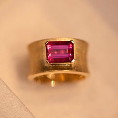 2.4 Carat Natural Tourmaline Rubellite 18 Karat Yellow Gold Wide Ring