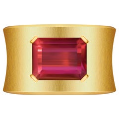 2.4 Carat Natural Tourmaline Rubellite 18 Karat Yellow Gold Wide Ring