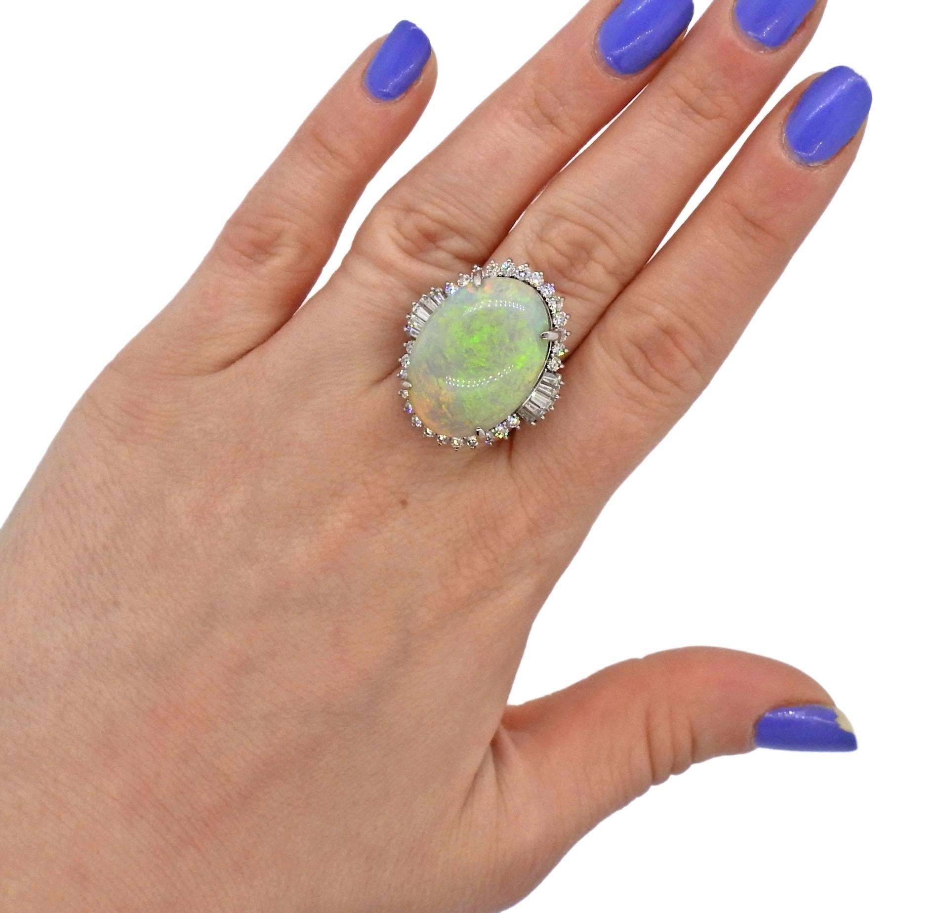 Women's 24 Carat Opal Diamond Platinum Large Cocktail Ring