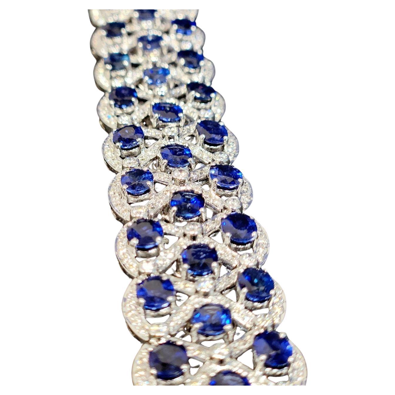 Oval Cut 24 Carat Oval Blue Sapphire Bracelet For Sale