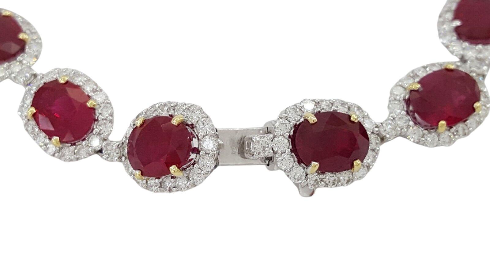 Contemporary 24 Carat Oval Burma Pigeon Blood Color Ruby & Diamond Halo Bracelet For Sale