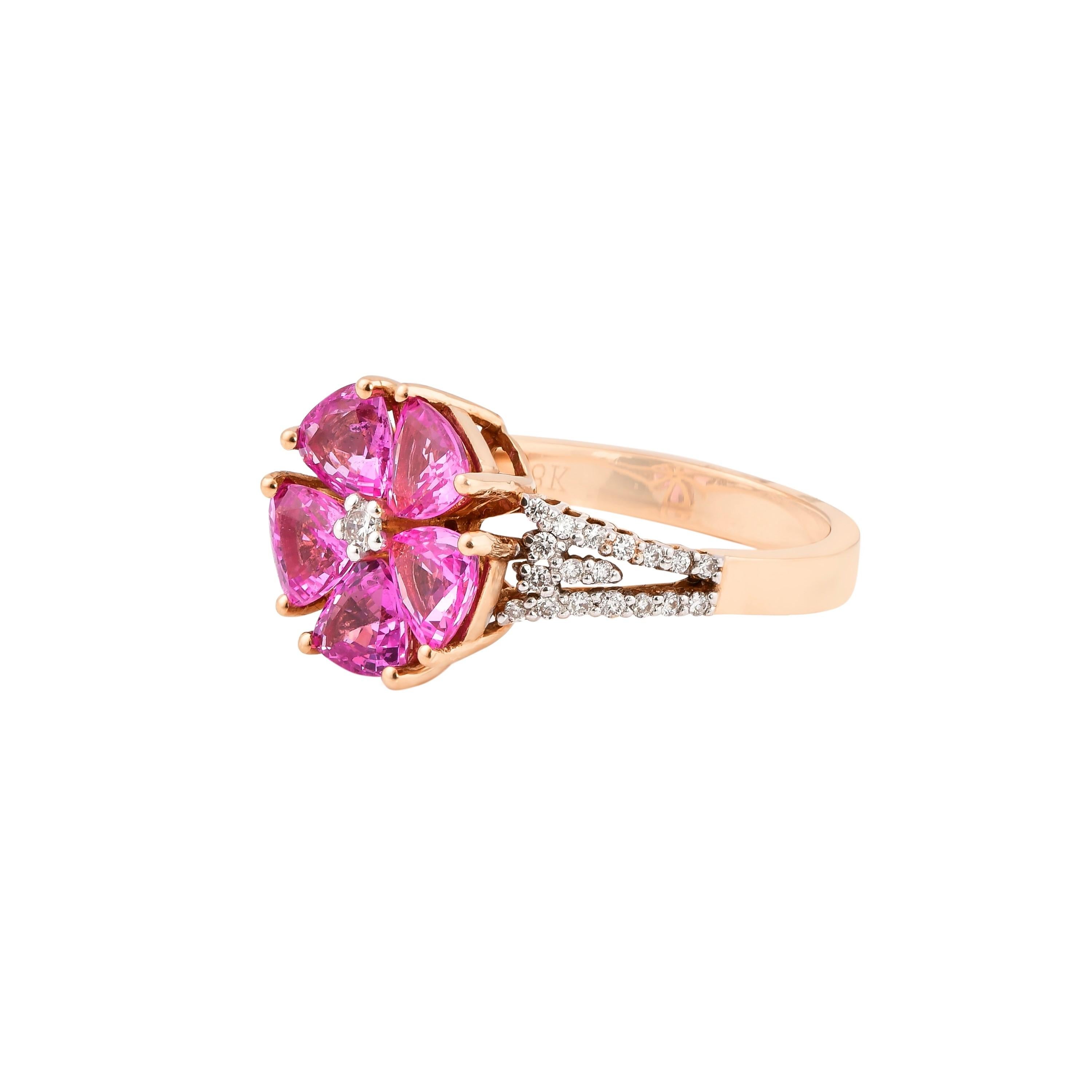 Women's 2.4 Carat Pink Sapphire Ring with Diamond in 18 Karat Rose Gold