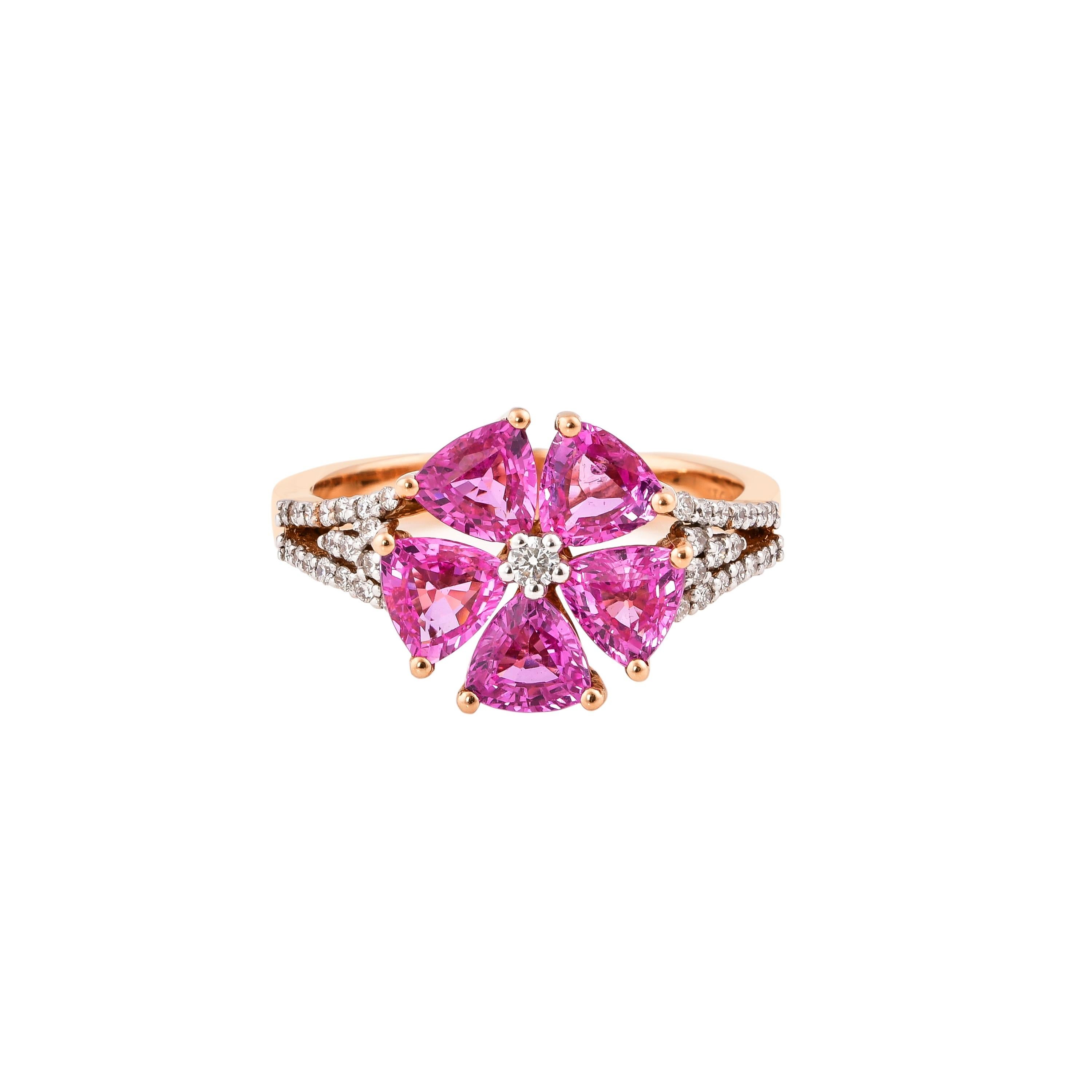 2.4 Carat Pink Sapphire Ring with Diamond in 18 Karat Rose Gold 1