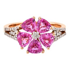 2.4 Carat Pink Sapphire Ring with Diamond in 18 Karat Rose Gold