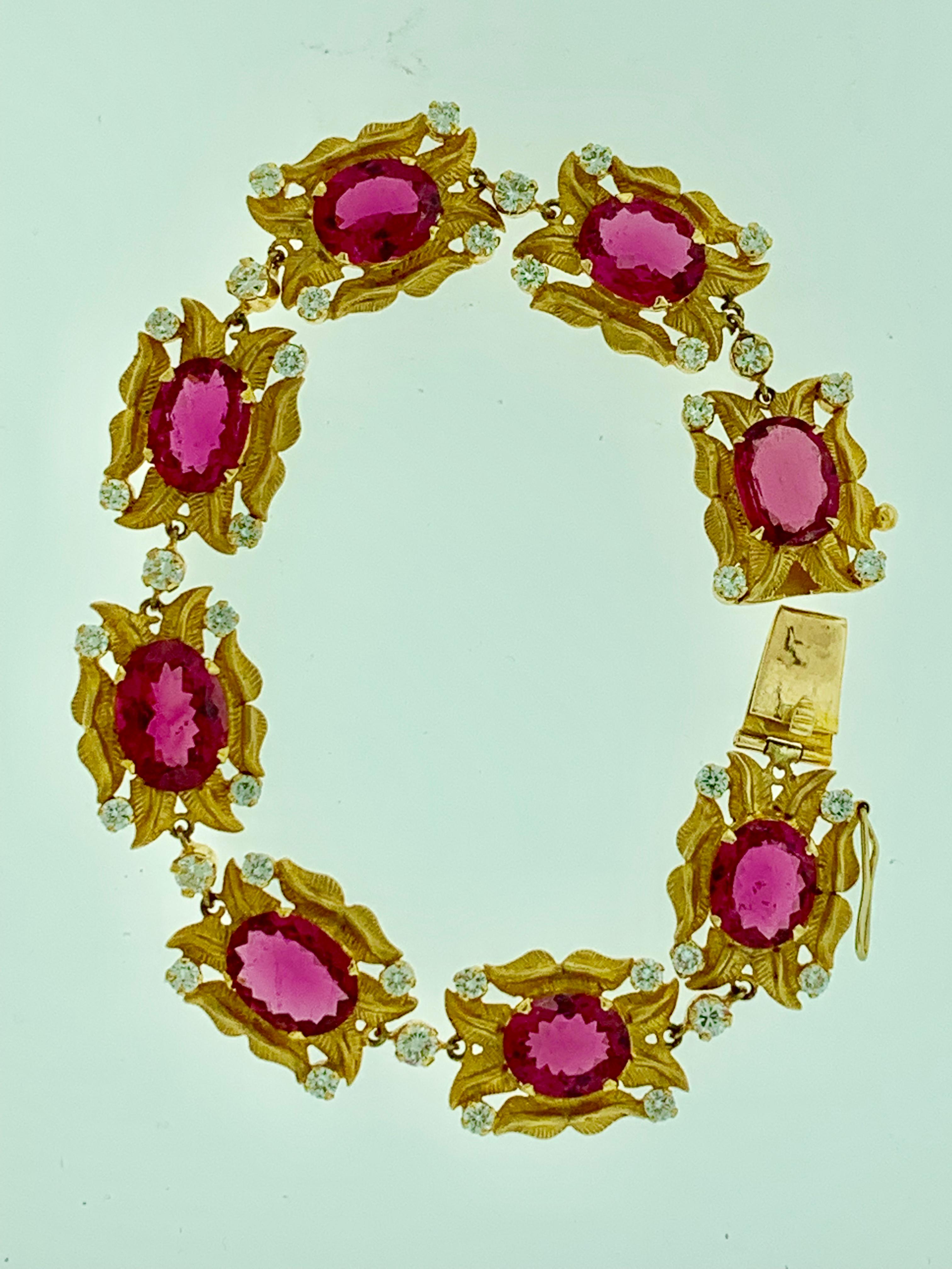Women's 24 Carat Pink Tourmaline and 2.75 Carat Diamond Bracelet  18 Karat Yellow Gold For Sale
