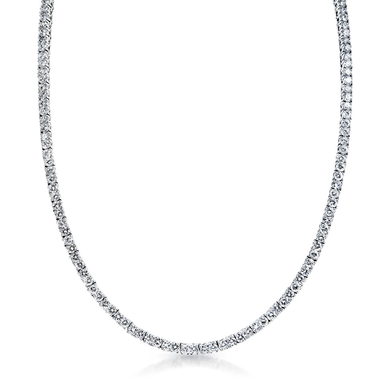 Earth Mined Diamond Tennis Necklace:

Number of Diamonds: 218
Carat Weight: 23.53 Carats
Style: Round Brilliant Cut
Chains: 14 Karat White Gold 46.00 grams