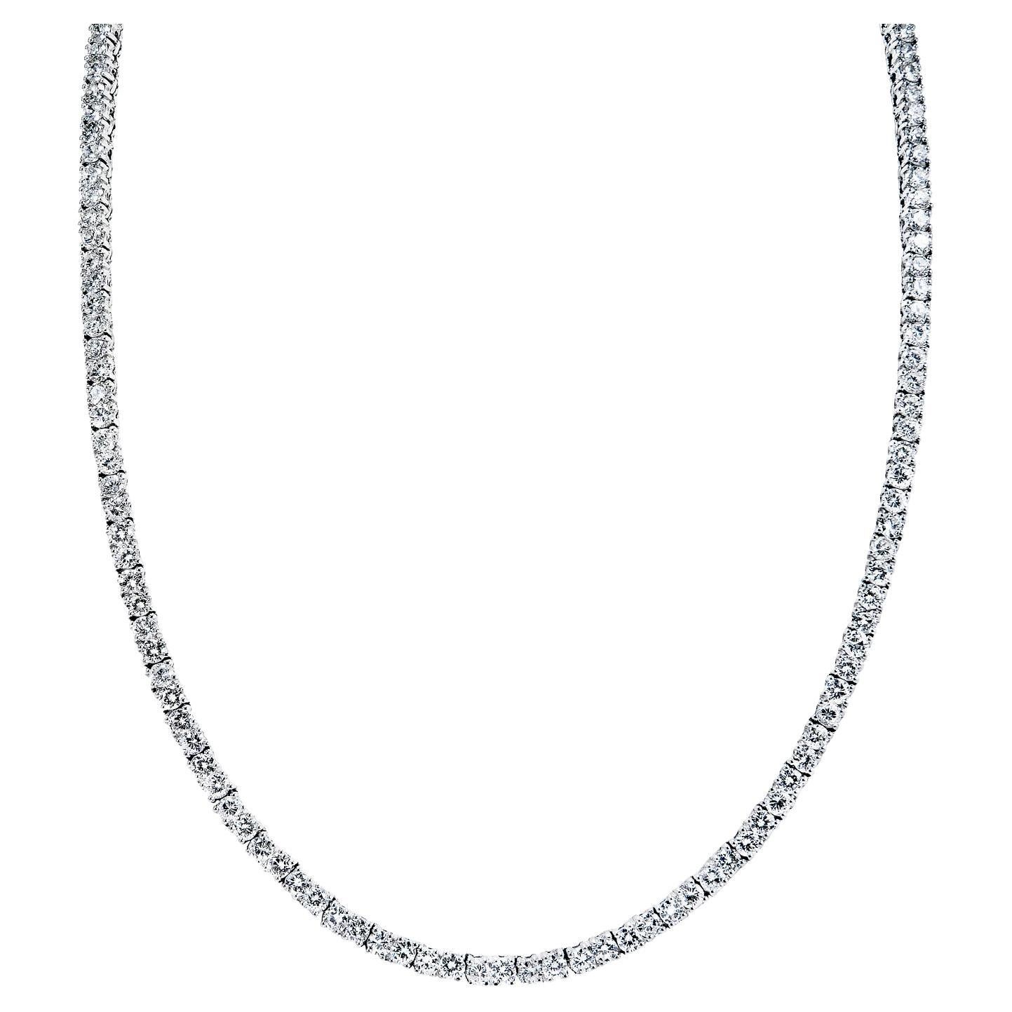 24 Carat Round Brilliant Diamond Tennis Necklace Certified For Sale