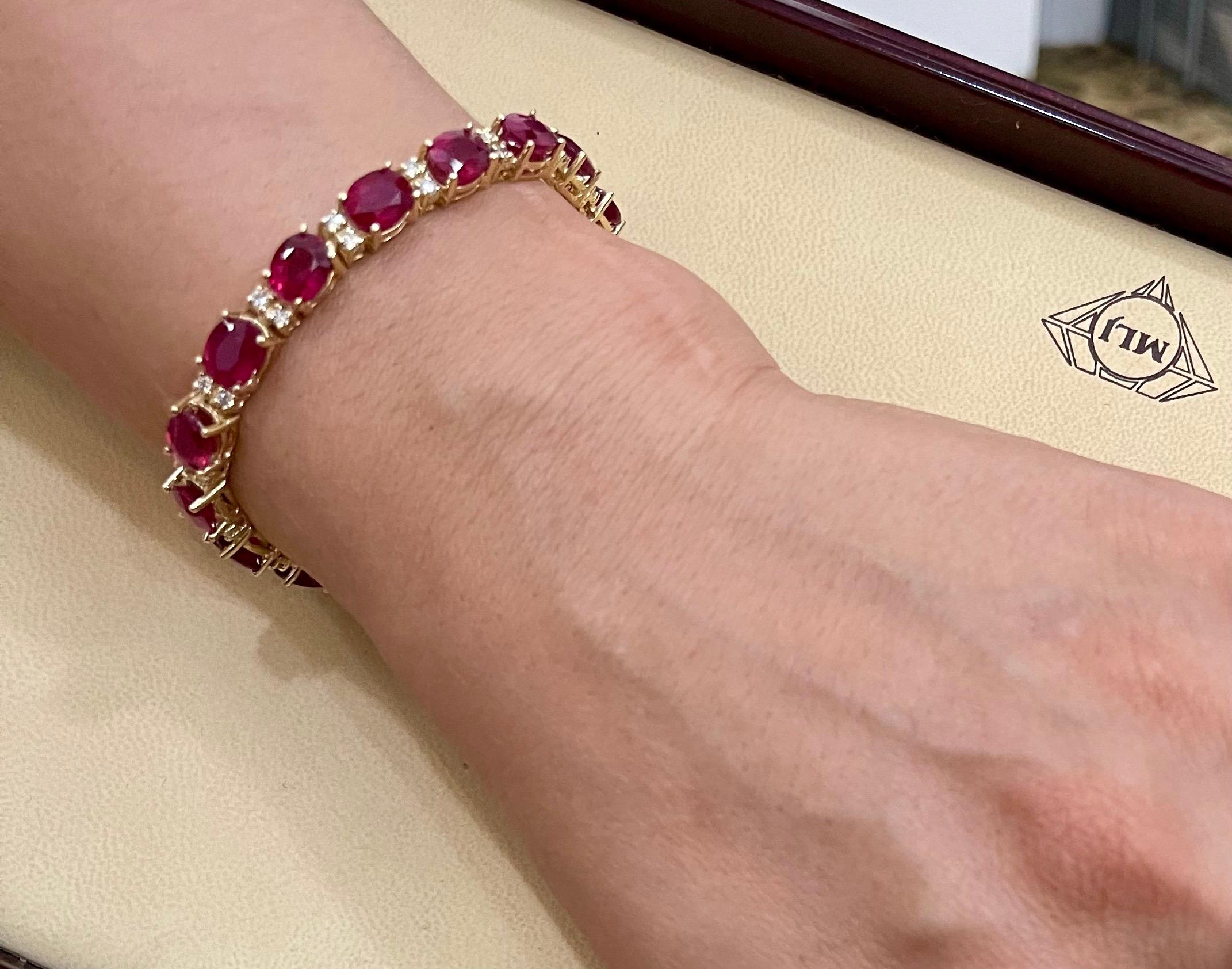 Bracelet tennis abordable en or blanc 14 carats avec rubis de 24 carats et diamants de 1 carat en vente 13