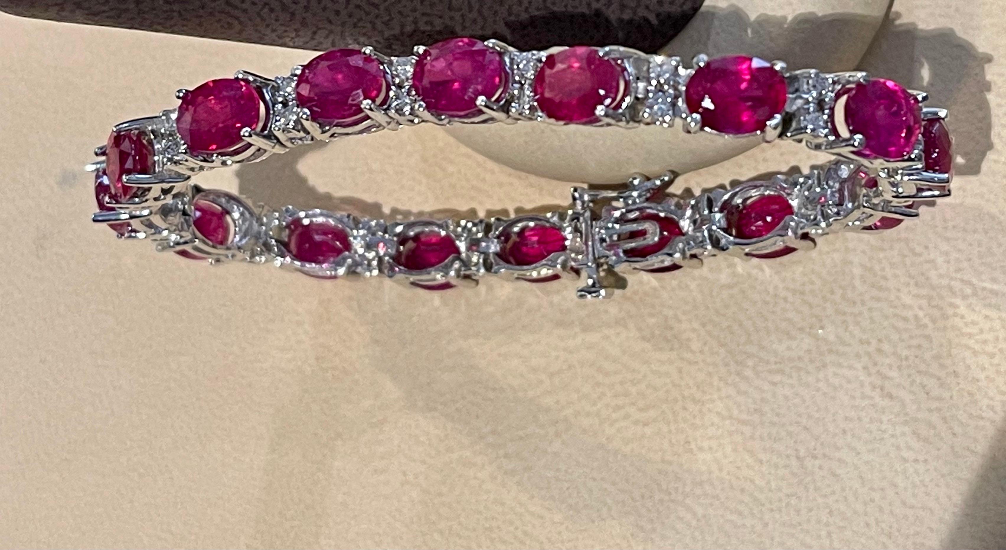 24 Carat Ruby & 1 Carat Diamond Affordable Tennis Bracelet 14 Karat White Gold In New Condition For Sale In New York, NY