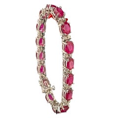 Bracelet tennis abordable en or blanc 14 carats avec rubis de 24 carats et diamants de 1 carat