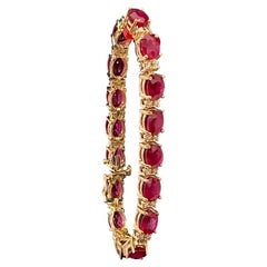 24 Carat Ruby & 1 Carat Diamond Affordable Tennis Bracelet 14 Karat Yellow Gold