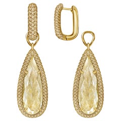 24 Carat Rutile Quartz Champagne Diamond 18K Yellow Gold Transformer Earrings