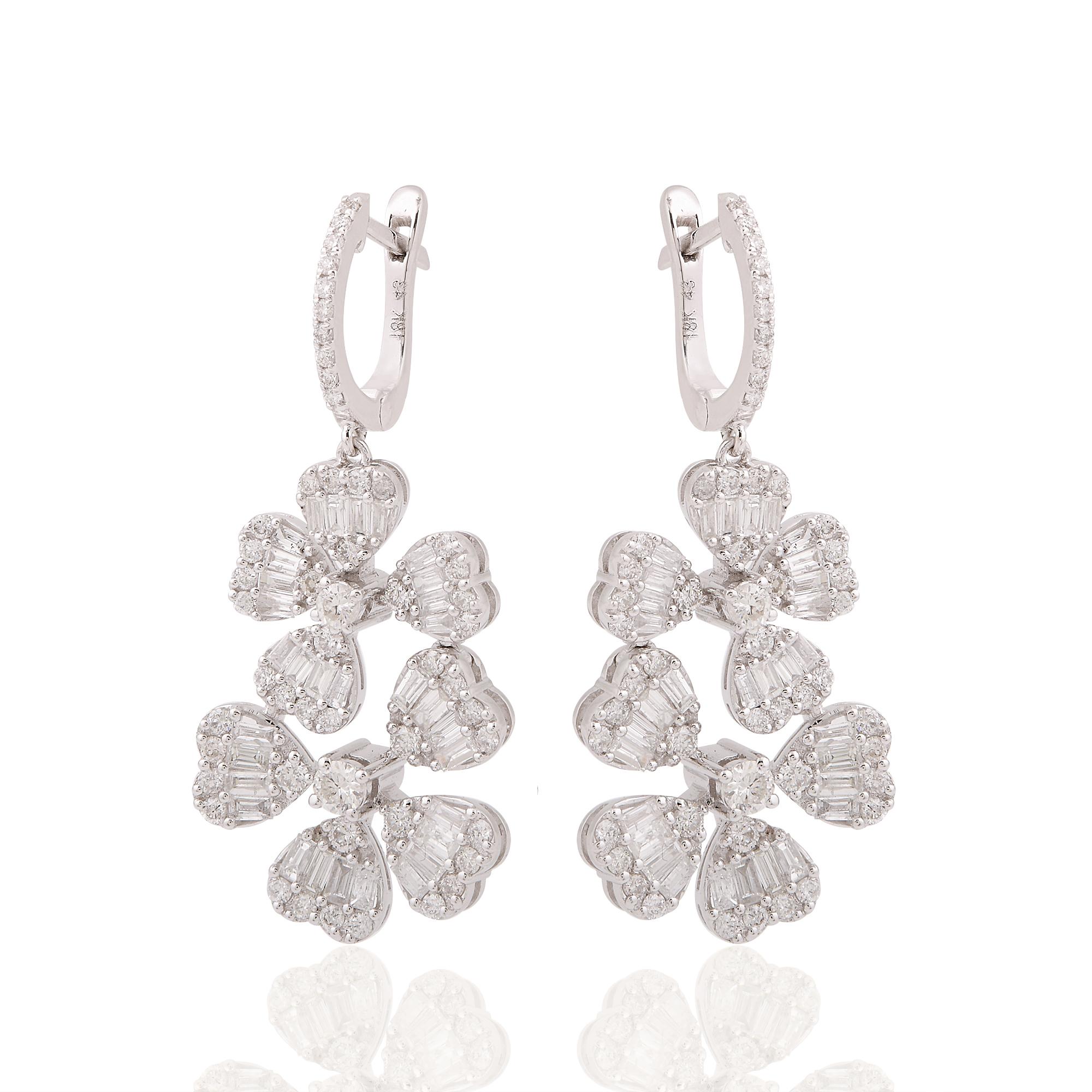 2,4 Karat SI Reinheit HI Farbe Diamant Blumen Ohrringe baumeln 14k Weißgold Damen im Angebot