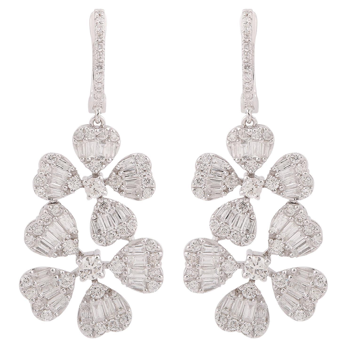 2,4 Karat SI Reinheit HI Farbe Diamant Blumen Ohrringe baumeln 14k Weißgold im Angebot 1