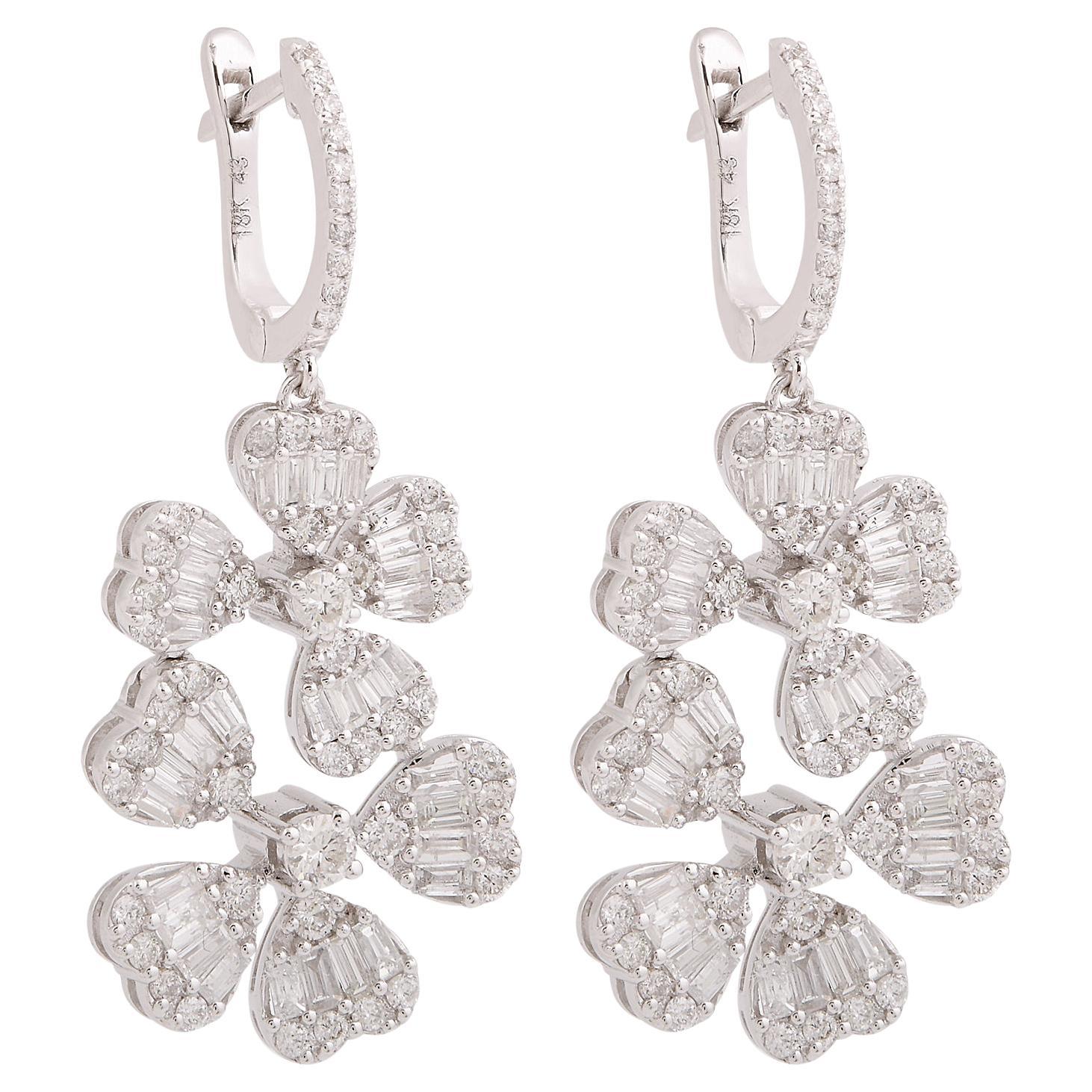 Orecchini pendenti floreali con diamante da 2,4 carati SI Clarity HI Color Oro bianco 14k