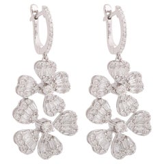 Orecchini pendenti floreali con diamante da 2,4 carati SI Clarity HI Color Oro bianco 14k