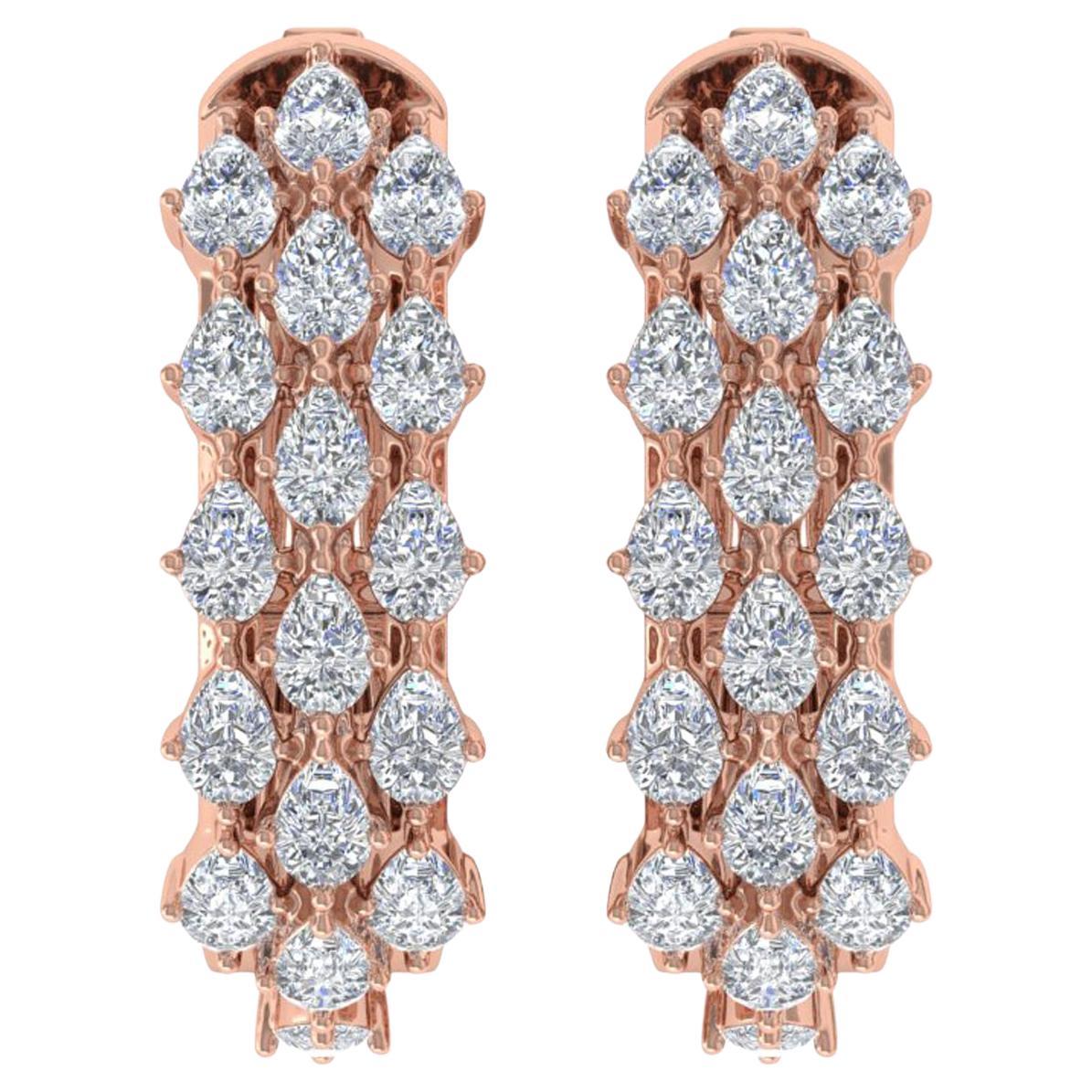 Orecchini a cerchio con diamanti da 2,4 carati SI Clarity HI Color Gioielli in oro rosa 14 carati