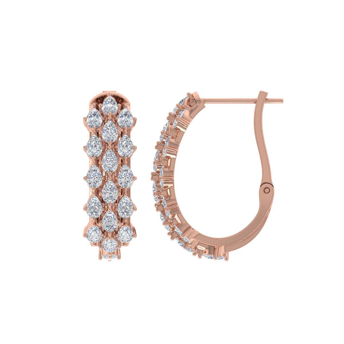 Pear Cut 2.4 Carat SI Clarity HI Color Diamond Hoop Earrings 18 Karat Rose Gold Jewelry For Sale