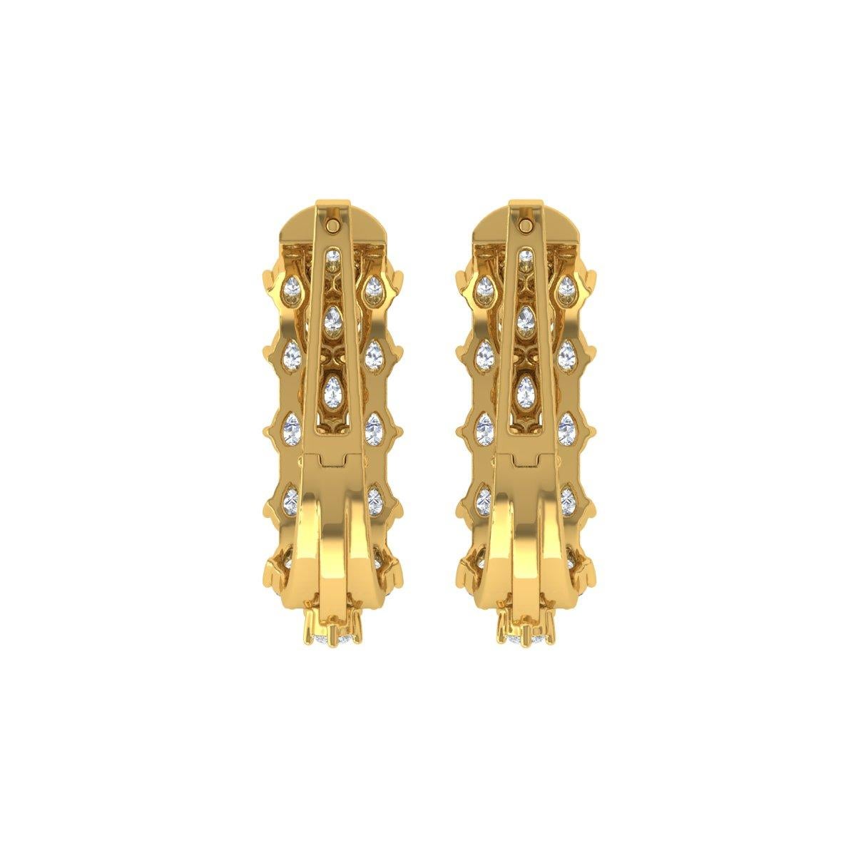 Pendientes de aro de diamantes de 2,4 quilates con claridad SI y color HI Joyas de oro amarillo de 18 quilates Moderno en venta