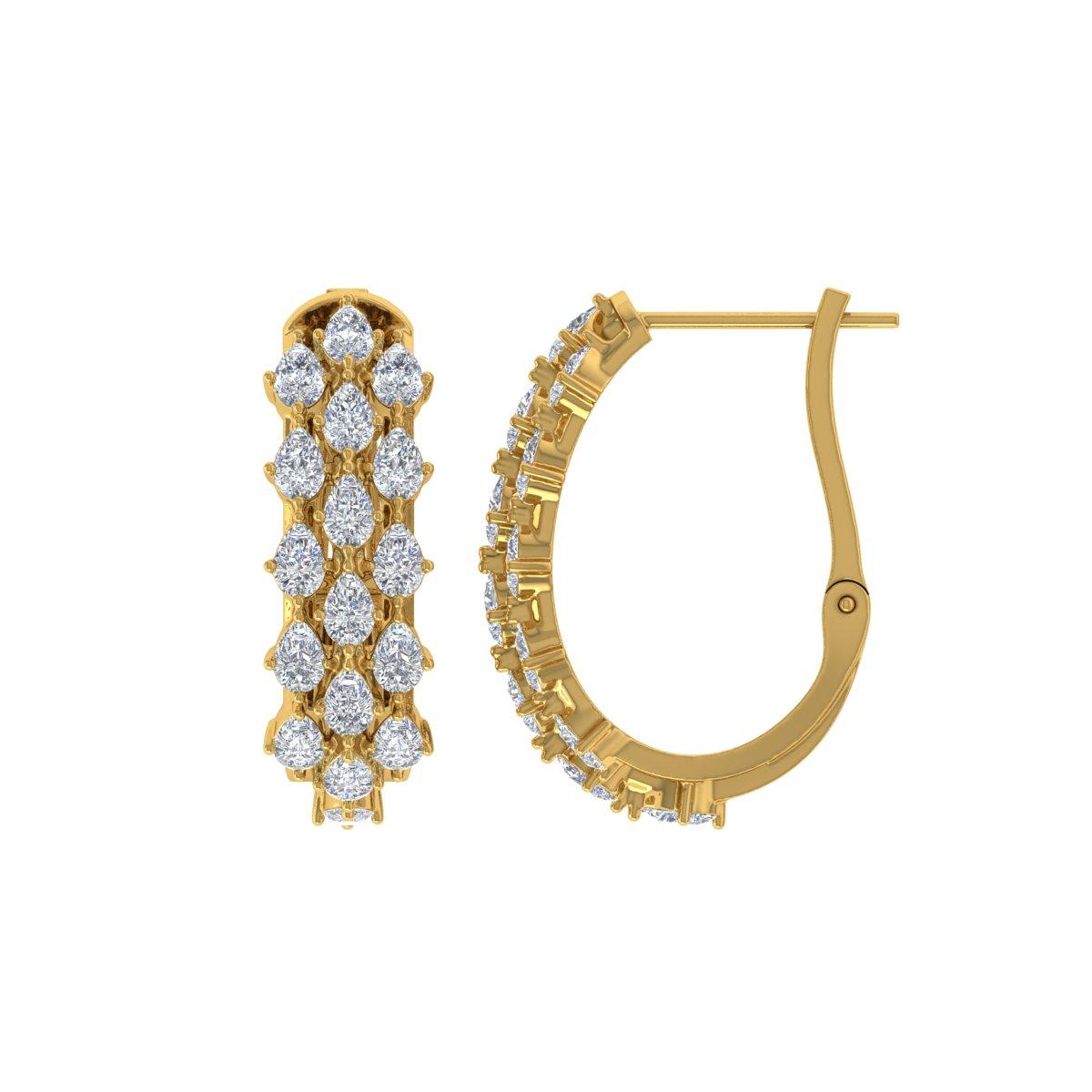 Pendientes de aro de diamantes de 2,4 quilates con claridad SI y color HI Joyas de oro amarillo de 18 quilates Corte pera en venta