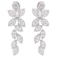 Pendientes colgantes de diamantes en forma de hoja de 2,4 quilates, claridad SI y color HI, oro blanco de 18 quilates