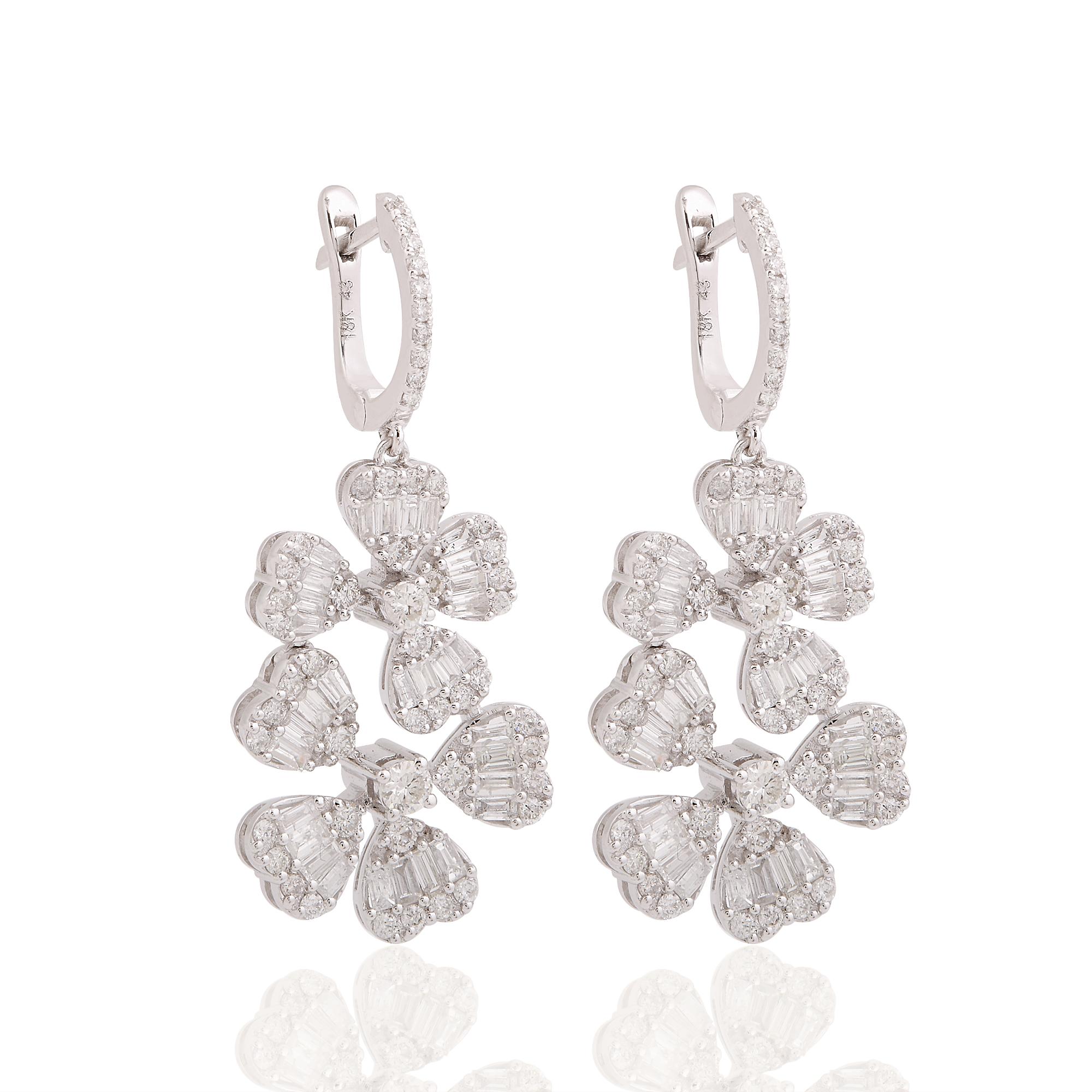 Modern 2.4 Carat SI Clarity HI Color Diamond Multi Heart Dangle Earrings 14k White Gold For Sale