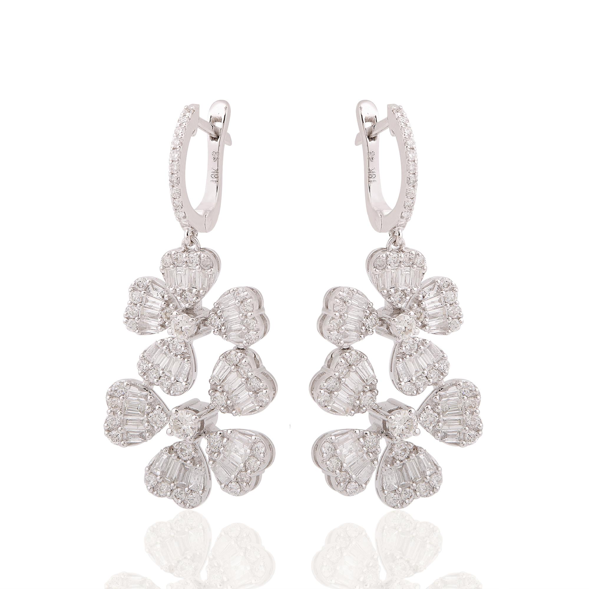 Women's 2.4 Carat SI Clarity HI Color Diamond Multi Heart Dangle Earrings 14k White Gold For Sale