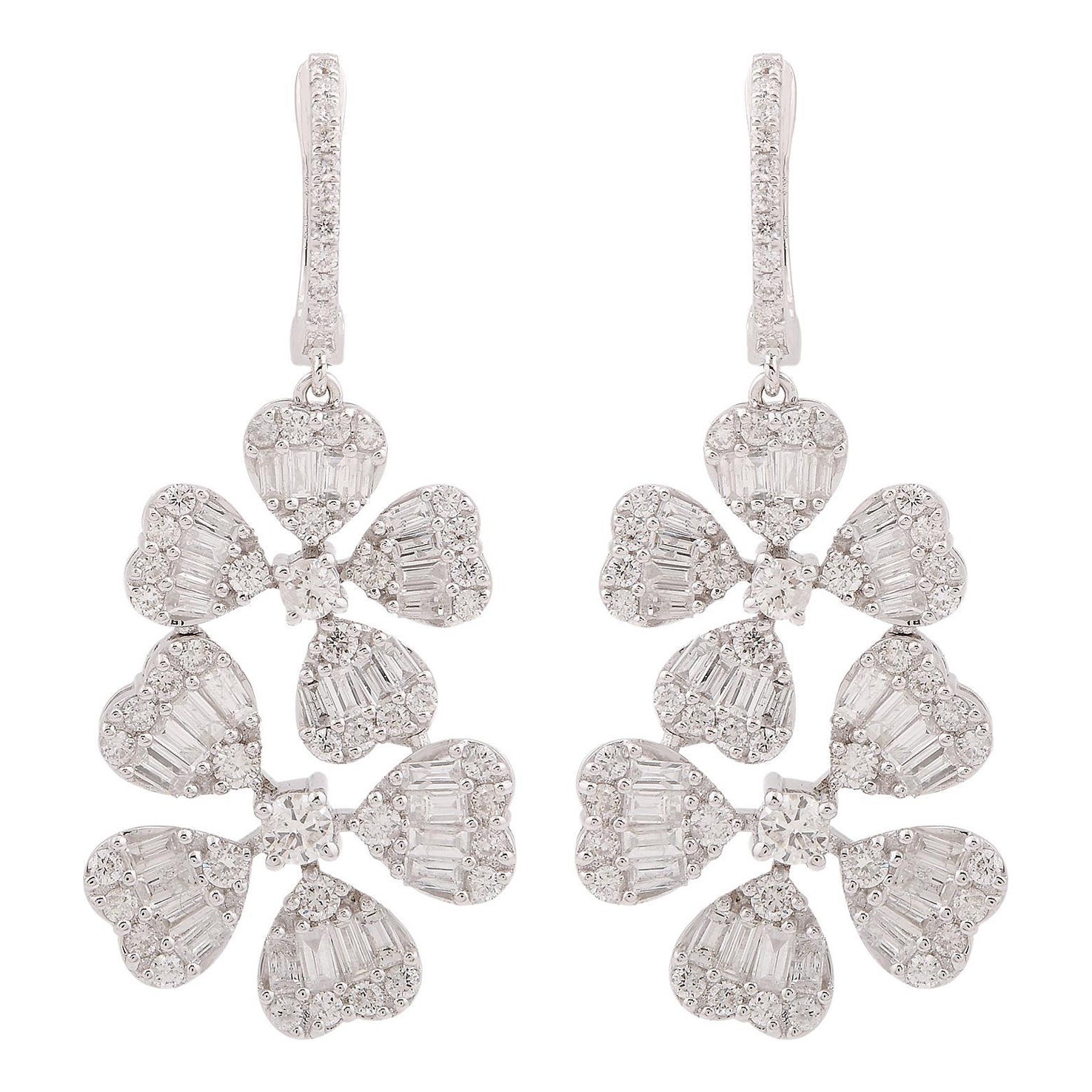2,4 Karat SI Reinheit HI Farbe Diamant Multi Herz Ohrhänger 14k Weißgold