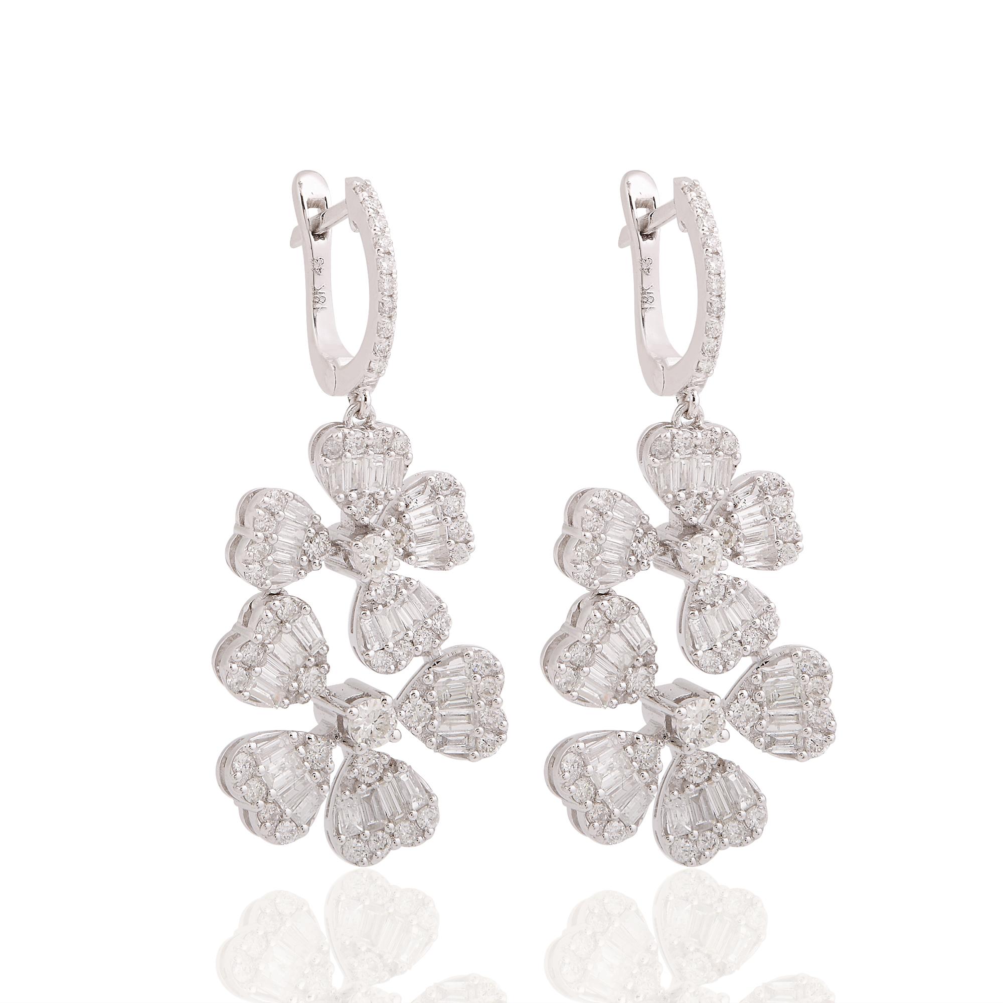 Modern 2.4 Carat SI Clarity HI Color Diamond Multi Heart Dangle Earrings 18k White Gold For Sale