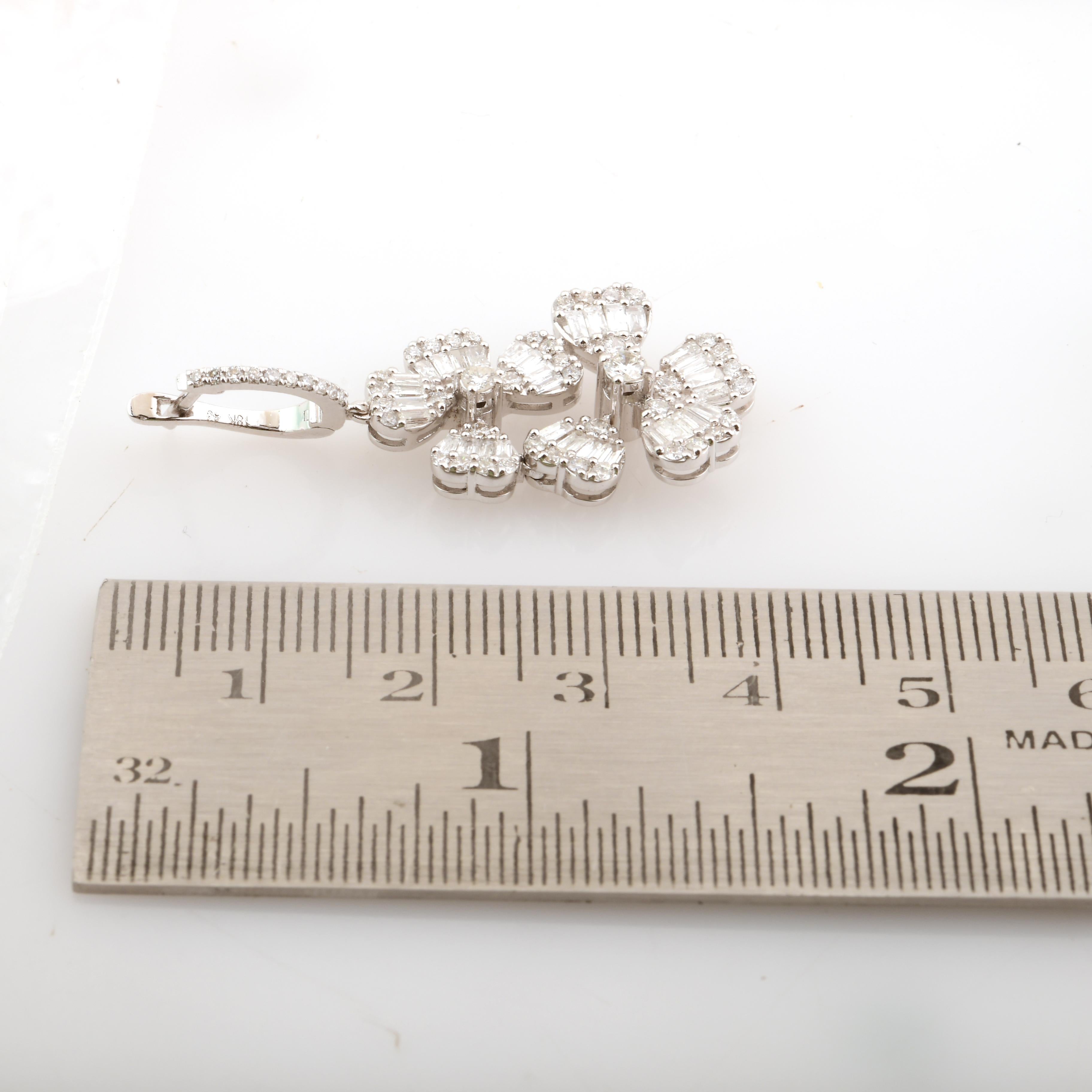 Round Cut 2.4 Carat SI Clarity HI Color Diamond Multi Heart Dangle Earrings 18k White Gold For Sale