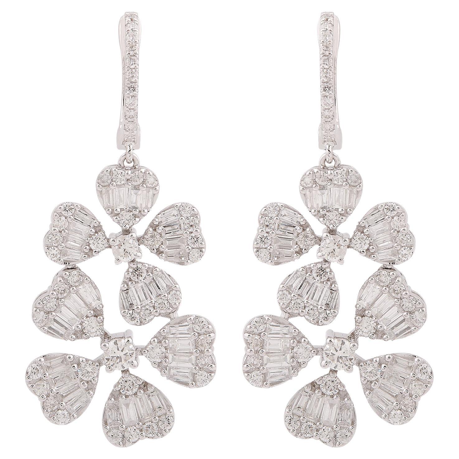 2.4 Carat SI Clarity HI Color Diamond Multi Heart Dangle Earrings 18k White Gold For Sale