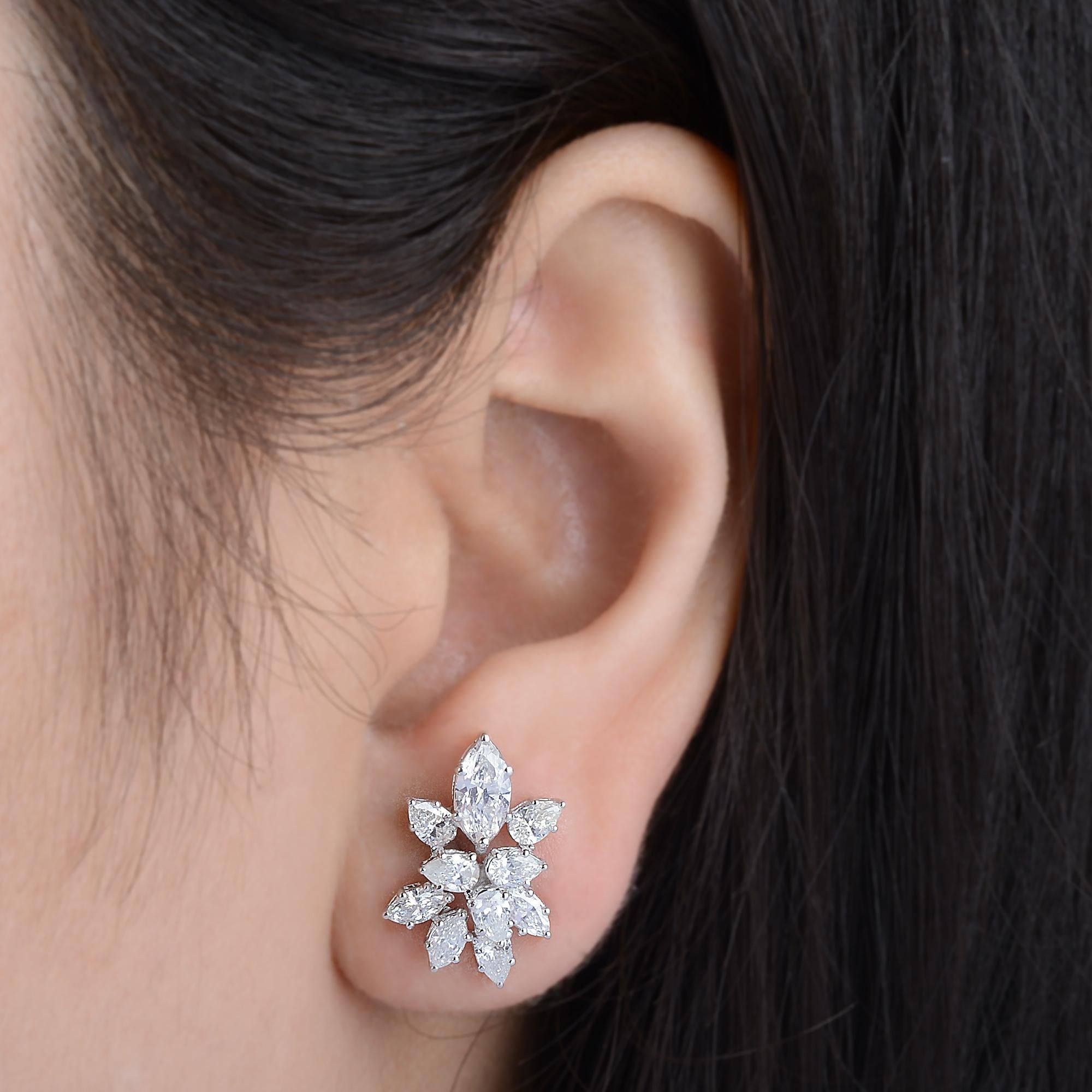Ohrringe 2,4 Karat SI Reinheit HI Farbe Birnen-Marquise-Diamant 18 Karat Weißgold (Moderne) im Angebot