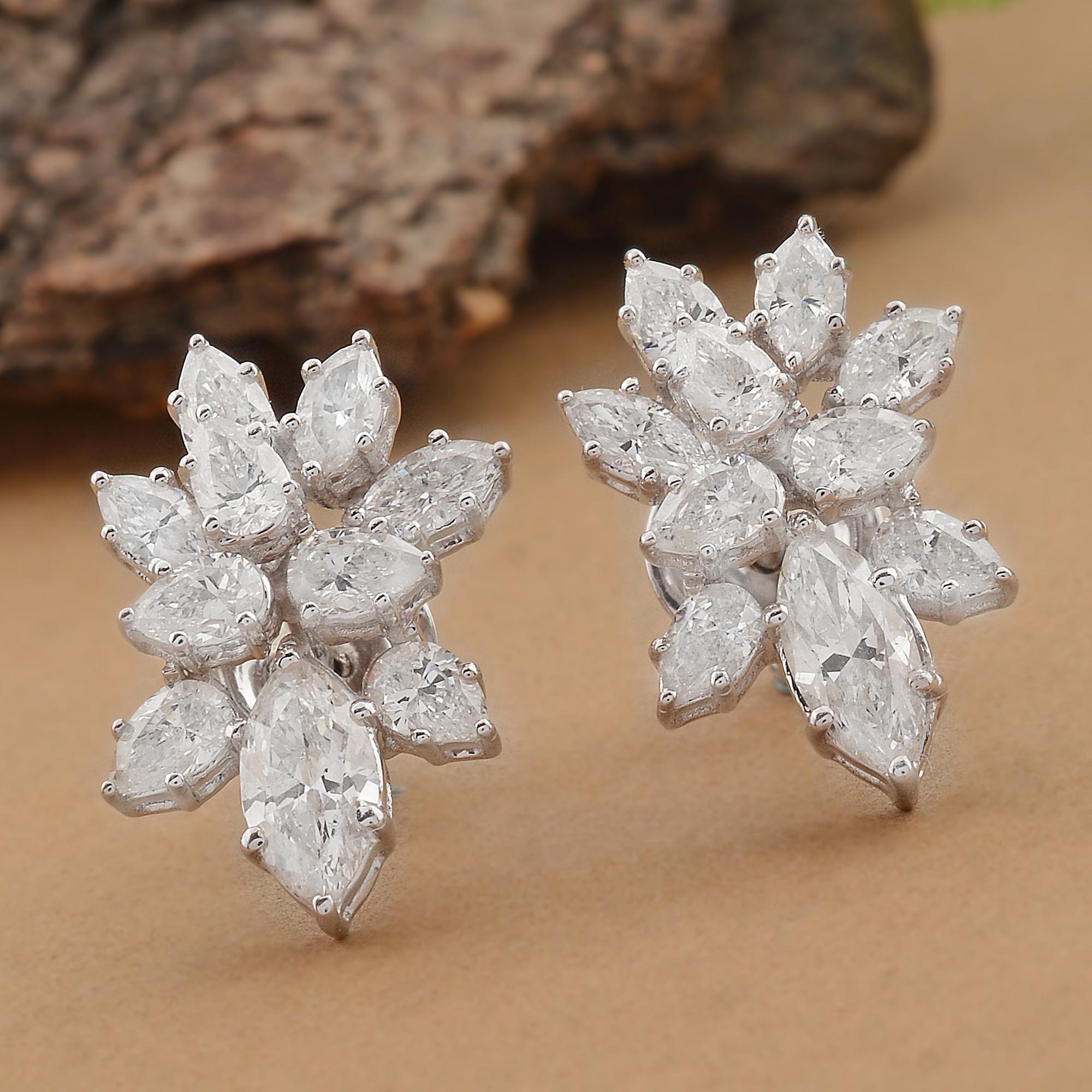 Taille poire Boucles d'oreilles en or blanc 18 carats avec diamants taille poire marquise de 2,4 carats de pureté SI en vente