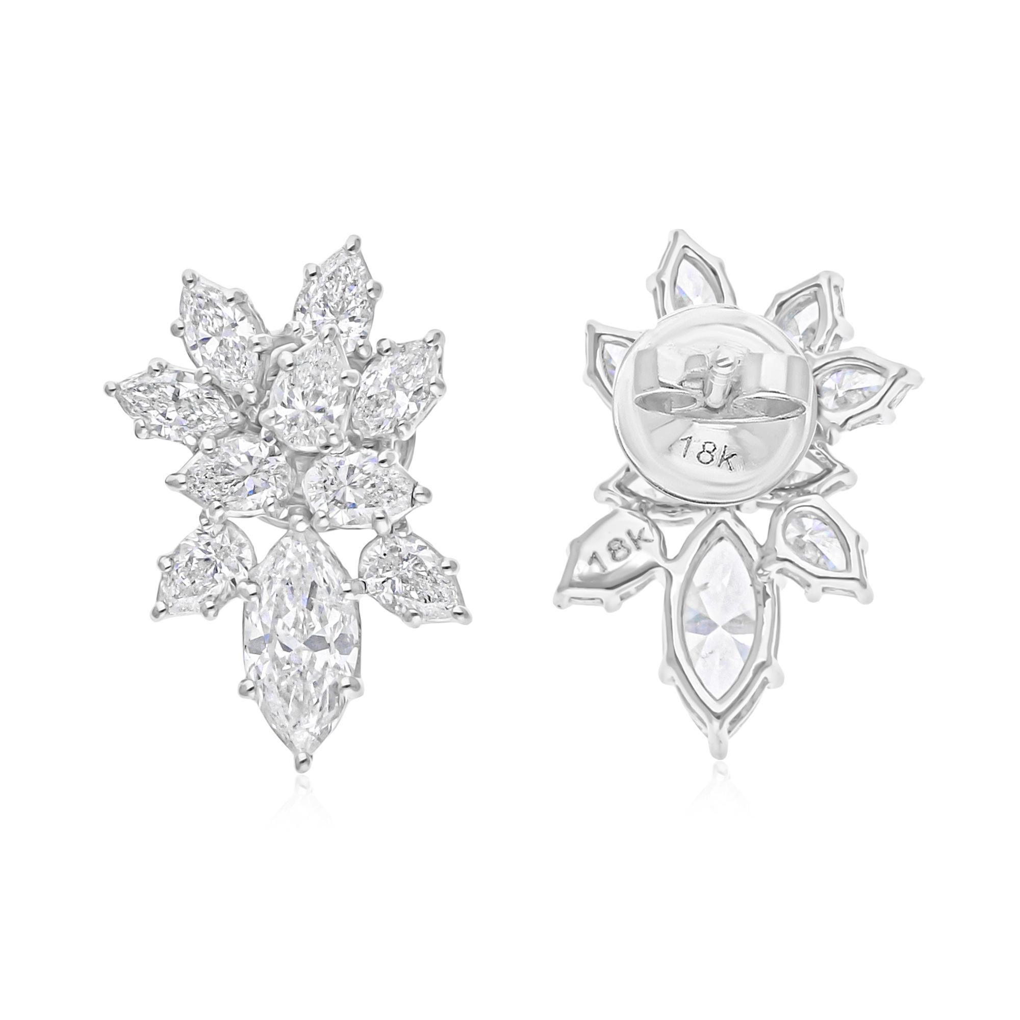 Ohrringe 2,4 Karat SI Reinheit HI Farbe Birnen-Marquise-Diamant 18 Karat Weißgold Damen im Angebot